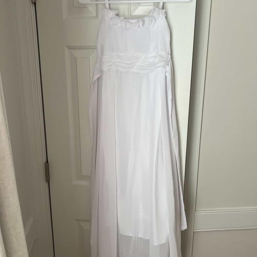 White Floral-Trim Chiffon Maxi Dress